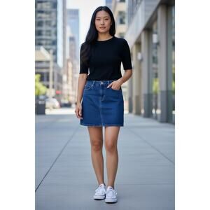 PAPER 5123 falda denim women's blue  size M  Casual mini skirt pocket  jean  EUC